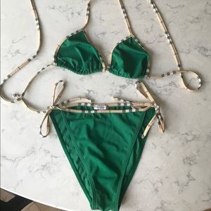 Burberry bikini. Green/traditional Burberry trim